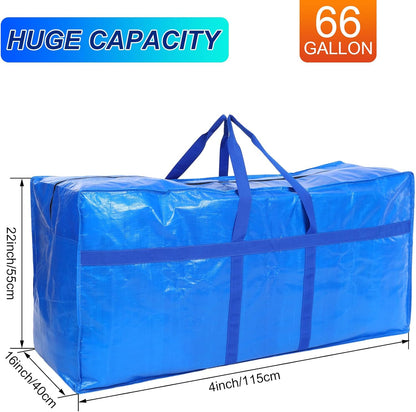 4 Pcs 66 Gallon Large Moving Bags with Zipper and Handles Foldable Storage Duffle Bags Heavy Duty Extra Large Totes for College Dorm Travel Clothes Blankets Bedding Moving (Blue)