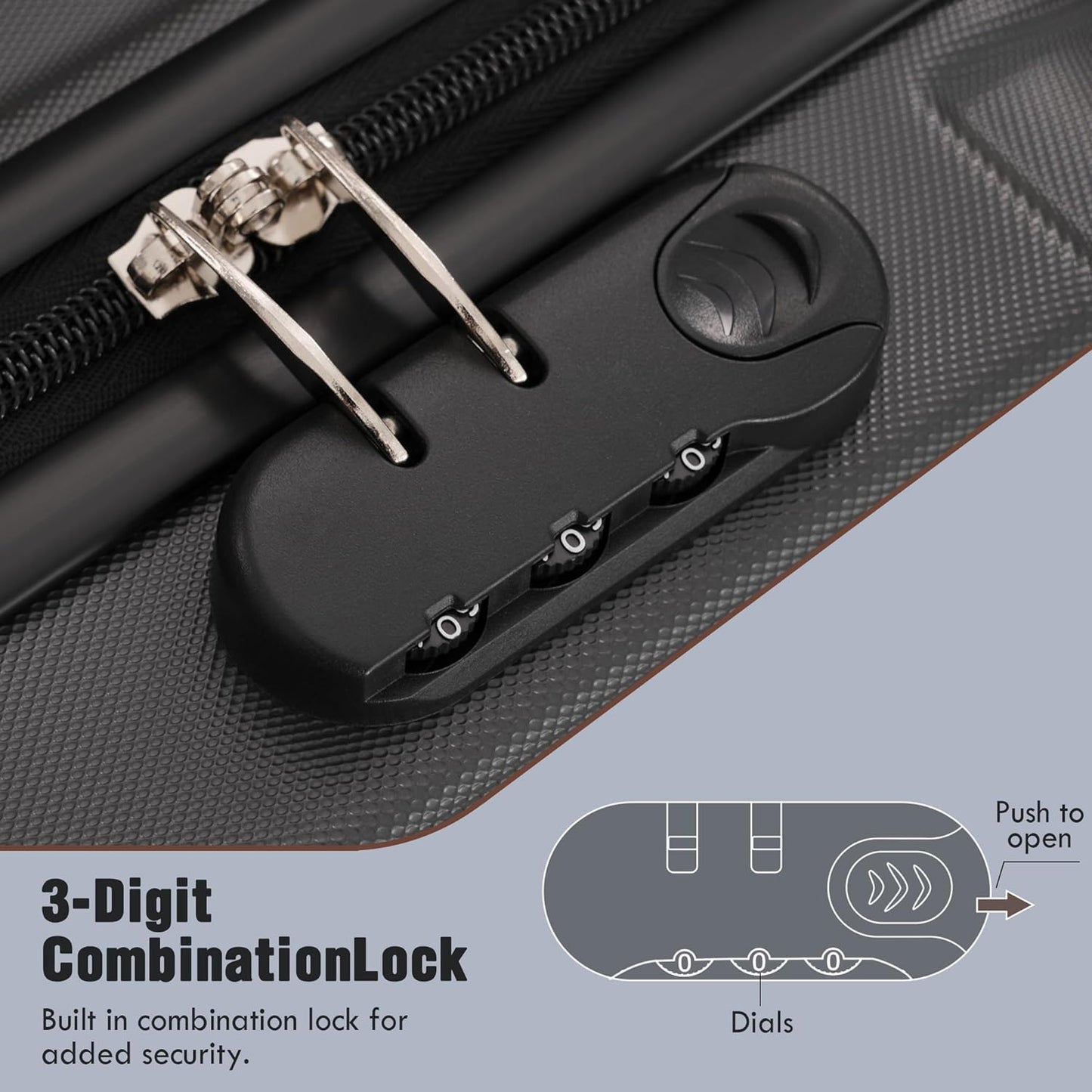 Merax Luggage Sets of 3 Piece Carry on Suitcase Airline Approved,Hardcase Suitcase Set with Double Spinner Wheels,Charcoal