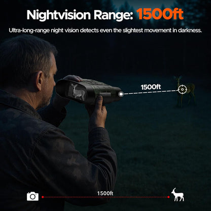 Night Vision Goggles, 4K 112MP Night Vision Binoculars for Adults, 12X Zoom & 5000mAh Battery, 64GB Card Included, Infrared Vision, 1500ft Range, Perfect for Outdoor, Camping & Security