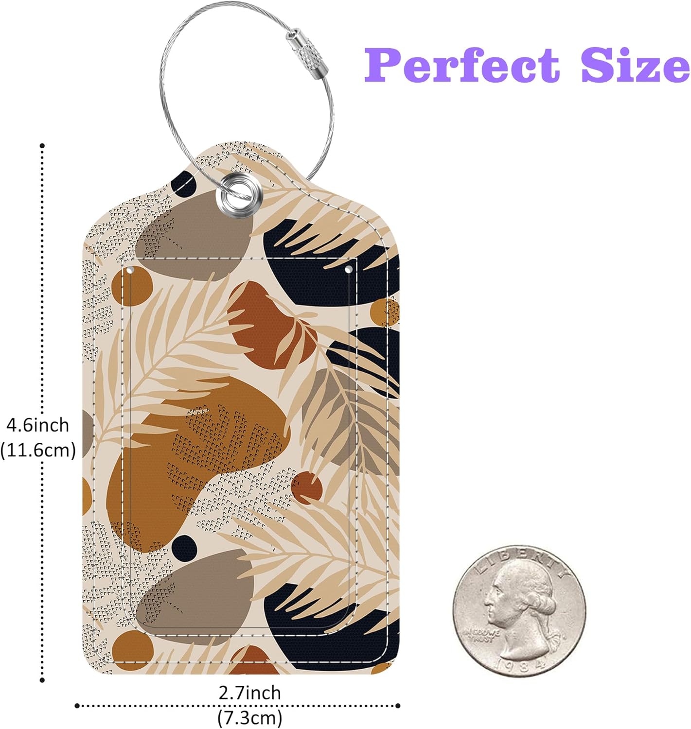 Boho Tropical Leaves Luggage Tags 2PCS PU Leather Suitcases Tag with Stainless Steel Loop and Privacy Name Address Cover Label Card for Women Men Travel