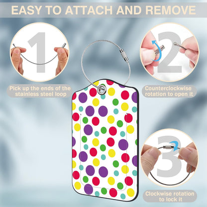 2 Pack Luggage Tags for Suitcases Colorful Polka Dots Leather Luggage Tags Privacy Cover ID Label with Stainless Steel Loop and Address Card for Women Men Travel Bag Backpack