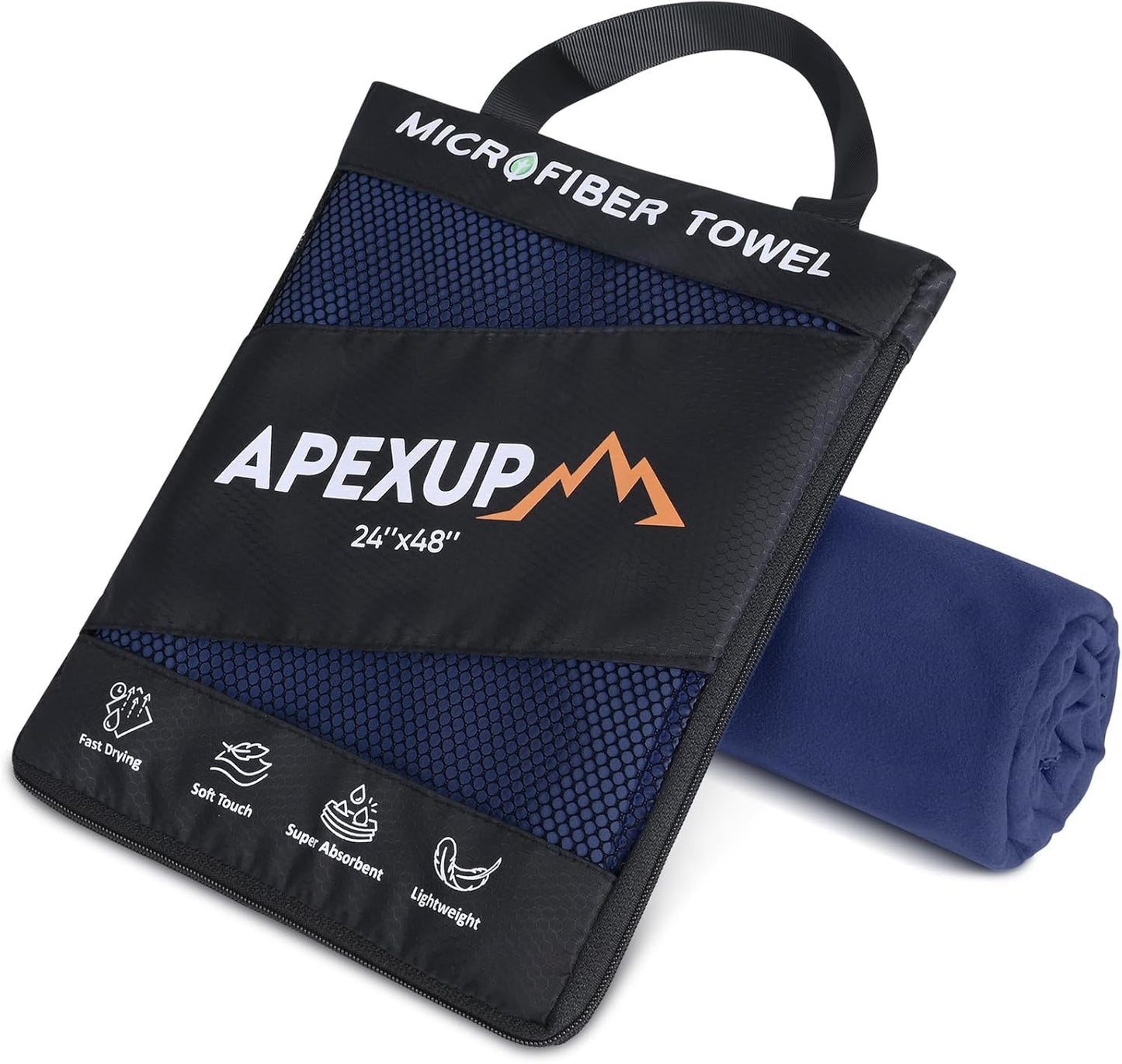 APEXUP Microfiber Travel Towel, Ultra Absorbent Quick Dry Towels, Lightweight Gym Sports Camping Towel for Workout, Yoga, Beach, Shower, Swimming (48"×24", Navy Blue)