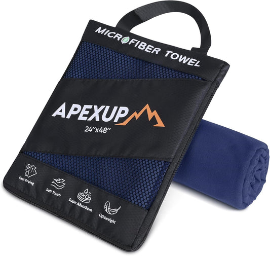 APEXUP Microfiber Travel Towel, Ultra Absorbent Quick Dry Towels, Lightweight Gym Sports Camping Towel for Workout, Yoga, Beach, Shower, Swimming (48"×24", Navy Blue)