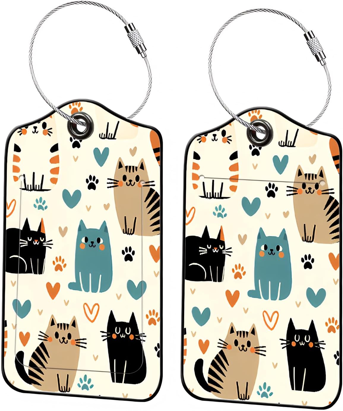 Luggage Tags for Suitcases, 2-Pack PU Leather for Cruise & Travel, Baggage ID Tags with Privacy Cover & Address Card, Durable Metal Ring, Kids Adults Travel Accessories, Kitty Love Pattern