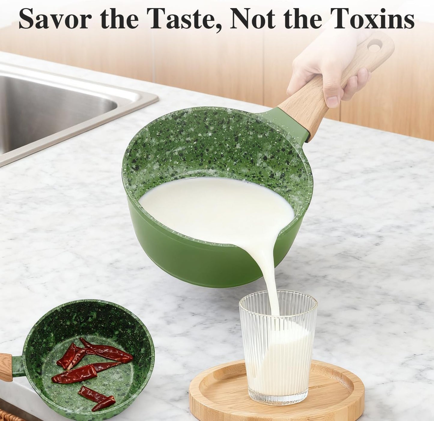 3-Piece Nonstick Pots and Pans Set with Lids, Includes 10.25 Inch Frying Pan 1.5Qt Saucepan and 2.2Qt Stock Pot, PFOA Free Dishwasher Safe Induction Compatible Family Cookware, Green