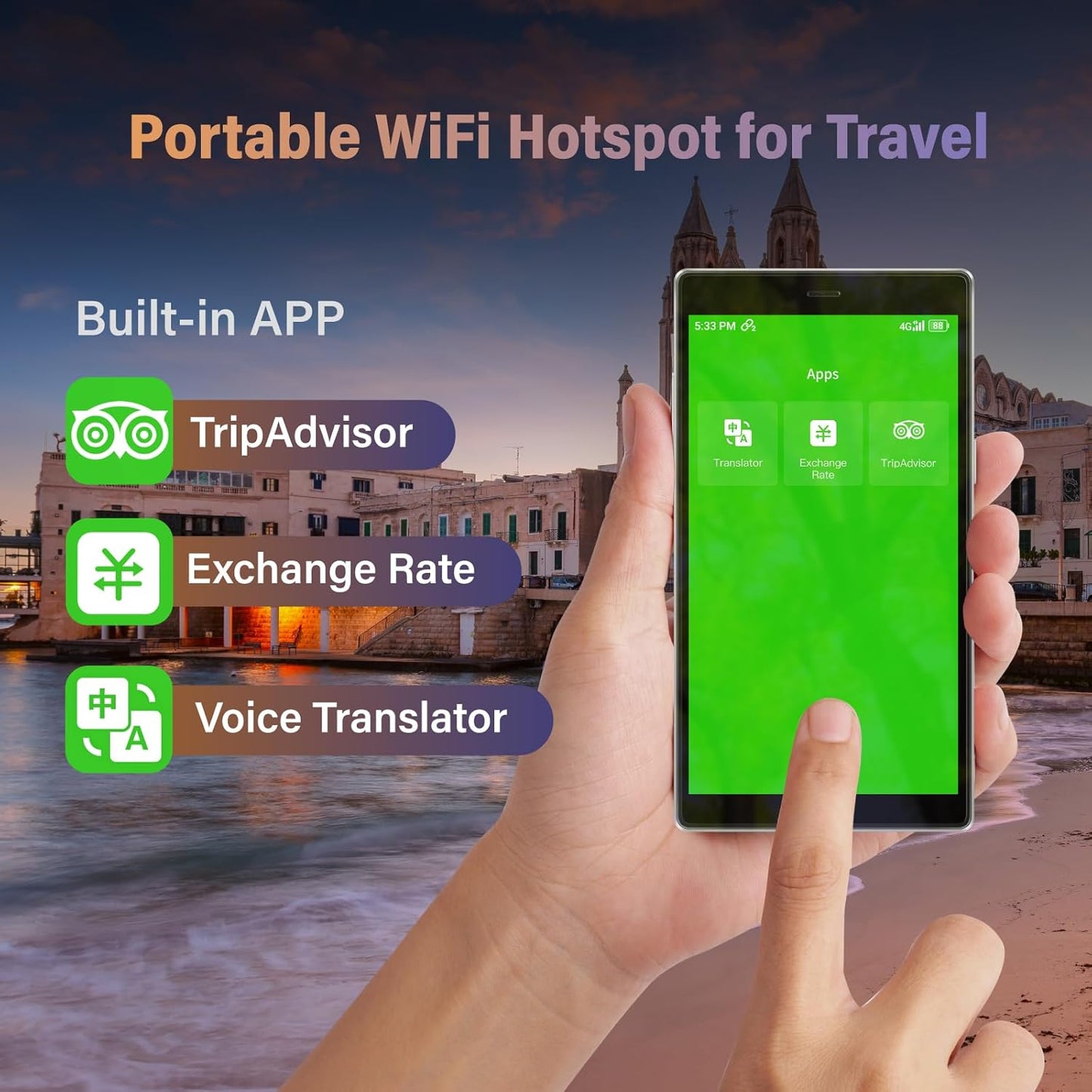 GlocalMe G4 Pro 4G LTE Mobile Hotspot Device with 30GB US/CA/MX Data 60 Days, Portable WiFi Hotspot for Travel, 5” Touch Screen LCD Display, Dual Band High Speed Hotspot Device, SIMFREE, Pocket WiFi