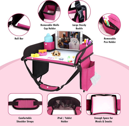 Kids Travel Tray for Airplane - Toddler Car Seat Table Tray, Road Trip Essentials for Boys & Girls, Carseat Lap Desk for Kids Road Trip Activities (Pink-2PCS)