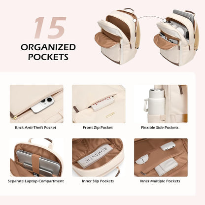 Laptop Backpack for Women Travel Carry On Bag Weekender Business Multilayer Personal Item Backpack,16 Inch,WApricot