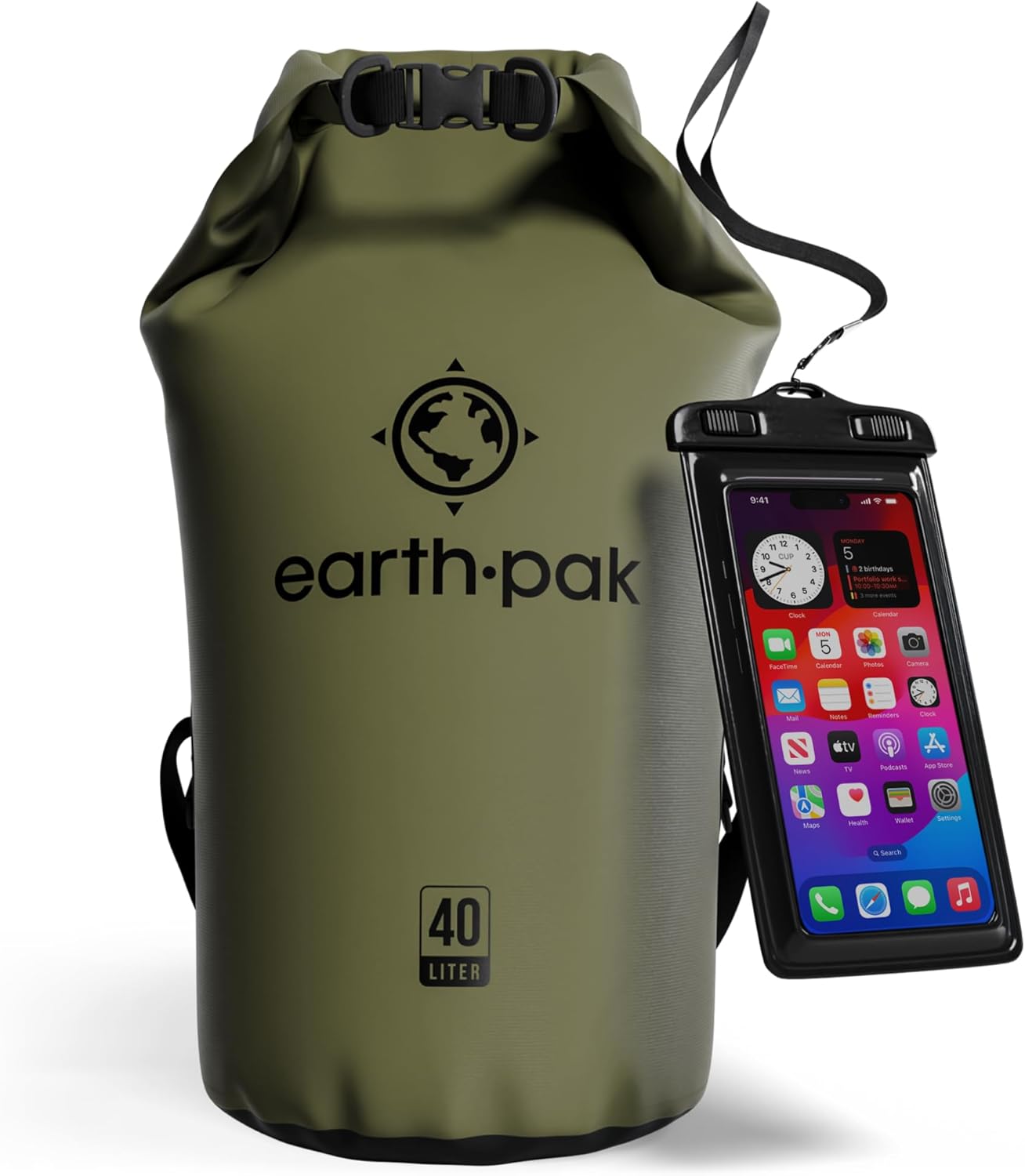 Earth Pak Waterproof Dry Bag - Roll Top Waterproof Backpack Sack Keeps Gear Dry for Kayak with Waterproof Phone Case