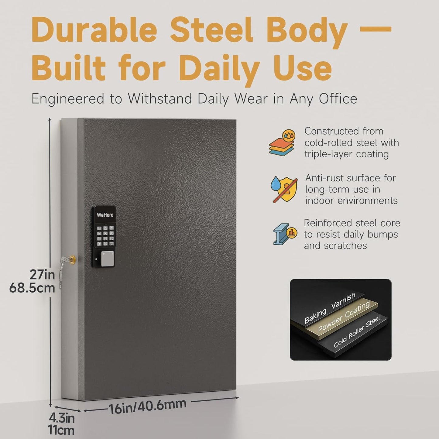 96 Key Lock Box(Plus) Wall Mount, Smart Key Cabinet One Time Password/APP Bluetooth/Fixed Code/Wi-Fi Remote/Key Unlock, Security Key Holder Box, Key Management for Valets, Realtors, Office, Hotel