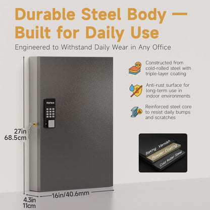 96 Key Lock Box(Plus) Wall Mount, Smart Key Cabinet One Time Password/APP Bluetooth/Fixed Code/Wi-Fi Remote/Key Unlock, Security Key Holder Box, Key Management for Valets, Realtors, Office, Hotel