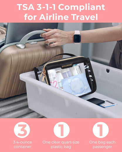 BAGSMART TSA Approved Toiletry Bag, Clear Travel Toiletry Bag, Makeup Cosmetic Pouch Bag for Women Quart Size Compliant Bag Organizer for Travel Essentials (Grey Pack of 1)