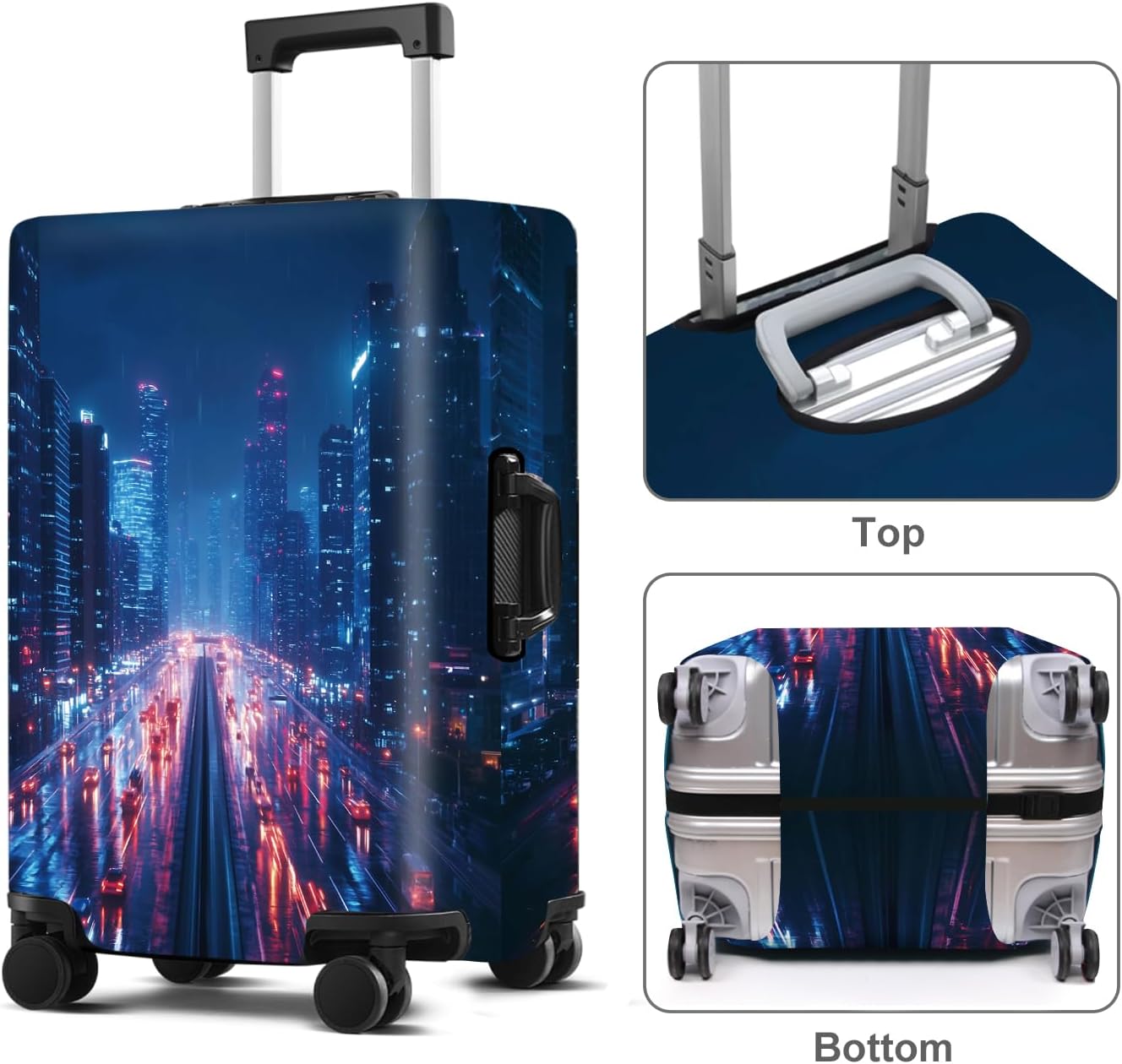 Luggage Cover Washable Suitcase Protector Anti-scratch Suitcase cover Fits 20-34 Inch Luggage (City Night, XL(32-34inch suitcase))