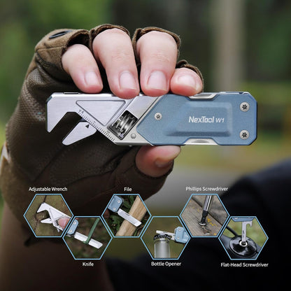 NexTool EDC Multi Tool, 6 in 1 Wrench Multitool with Knife, Flat/Phillips Screwdriver and Bottle Opener, Bike Multitool with 9 in 1 Bits Set and Nylon Pouch for Cycling Maintenancen, Household Repairs