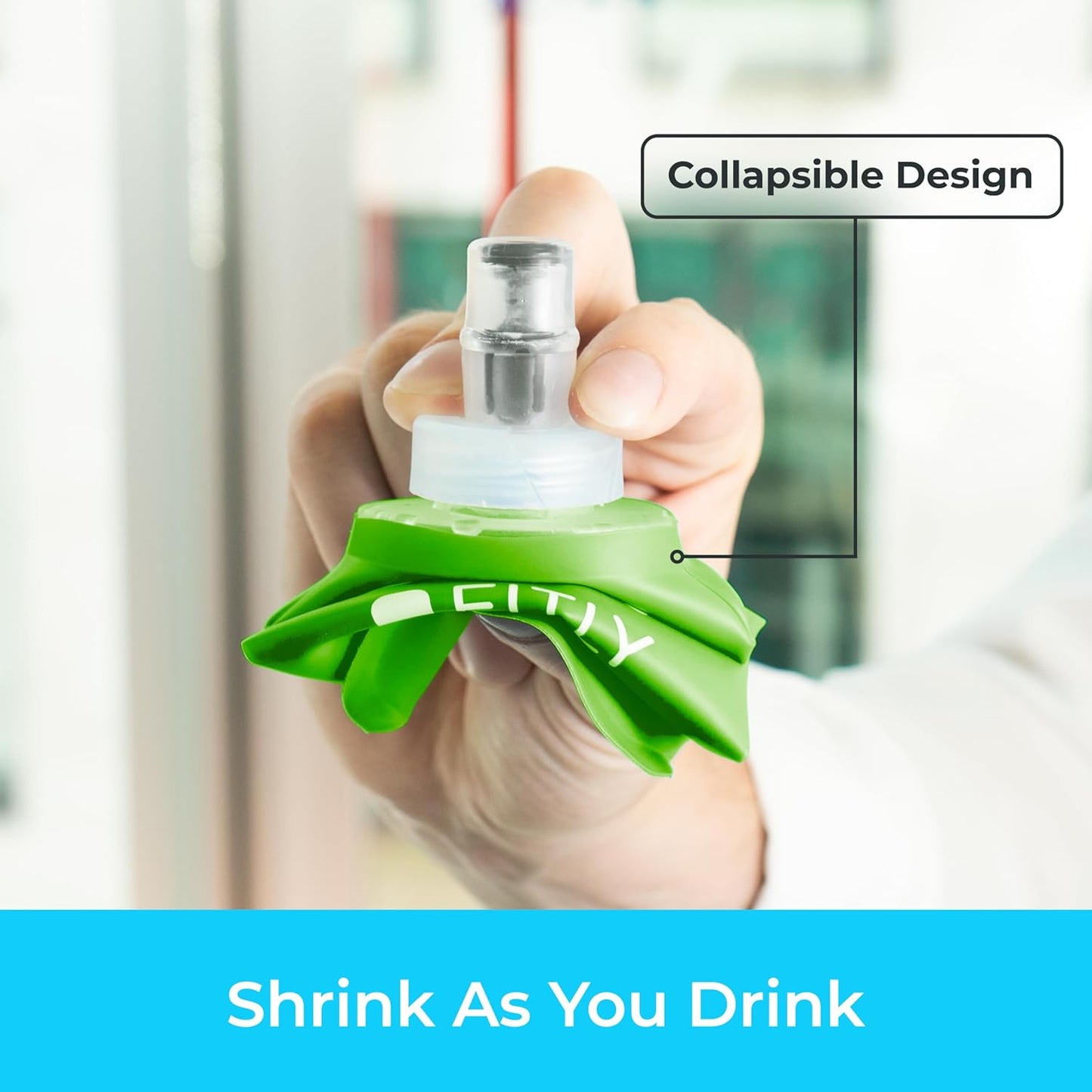 FITLY Soft Flask - Shrink As You Drink Soft Water Bottle for Hydration Pack - Folding Water Bottle Ideal for Running, Hiking, Cycling, Climbing & Rigorous Activity