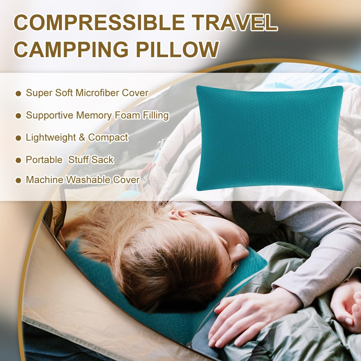 Ivellow Memory Foam Travel Pillow Compressible Camping Pillow for Sleeping Shredded Memory Foam Pillow Compact Firm Supportive Small Pillow for Adults Kids Outdoor Backpacking Hiking Essential Gear-S