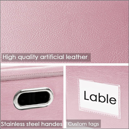 PRANDOM Large Stackable Storage Bins with Lids [5-Pack] Leather Fabric Foldable Storage Boxes Organizer Containers Baskets Cube with Cover for Bedroom Closet Office Nursery Pink (17.7x11.8x11.8)