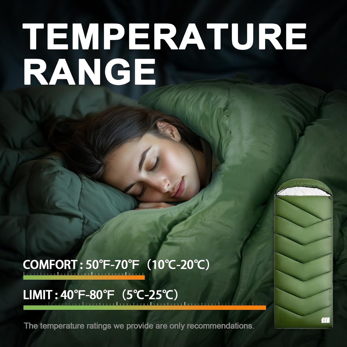 Sleeping Bags for Adults Cold Weather,Portable, Waterproof,Lightweight Camping Sleeping Bag for Tall Girls Boys with Compression Sack for Warm Camping, Hiking, Outdoor & Indoor