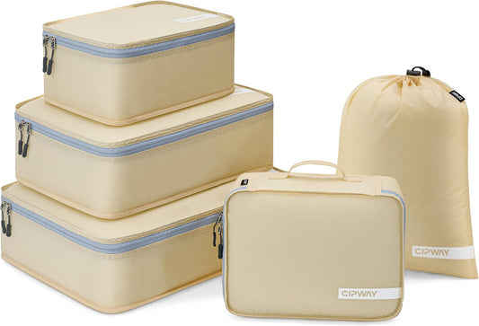 Cipway 5 Set Packing Cubes for Travel Suitcase Organizer for Accessories Luggage Carry On Suitcase Lightweight Vanilla Cream