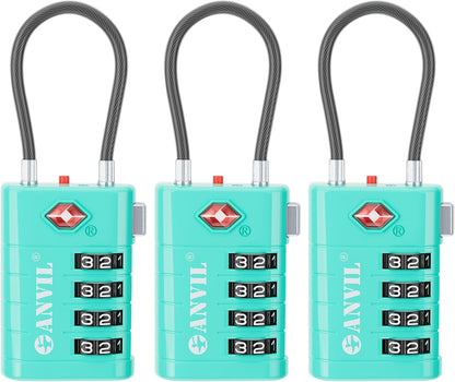 ANVIL 4 Digit Luggage Locks, TSA Locks for Luggage, Advanced TSA008 core, Alert Indicator for Your Travel Lock, Suitcase Lock.(3, Cyan)