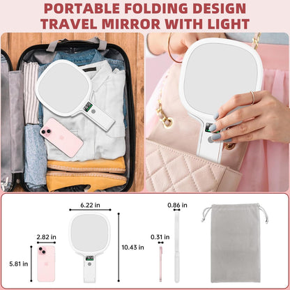 Alovely Travel Makeup Mirror with Light, Double Sided 10X Magnifying Mirror with Light, Rechargeable Portable Lighted Beauty Mirror, 3 Color Lighting Dimmable Touch Screen,Tabletop Handhold Hanging