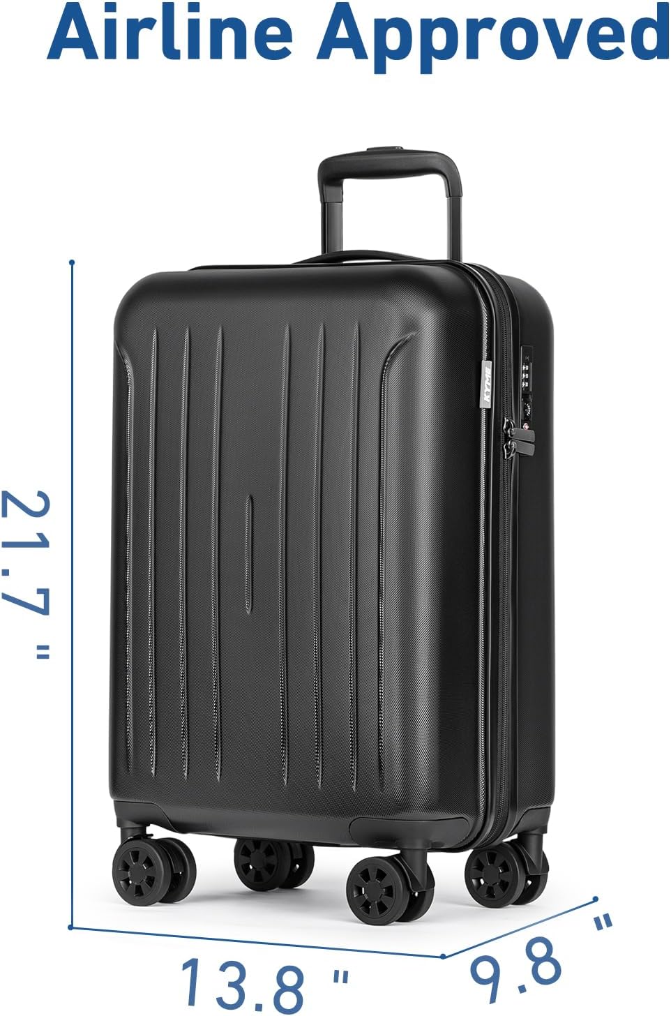 KYME Suitcase Hardshell With Double Spinner Wheels, PC+ABS TSA Lock Travel Luggage (Black, 20" Carry On)