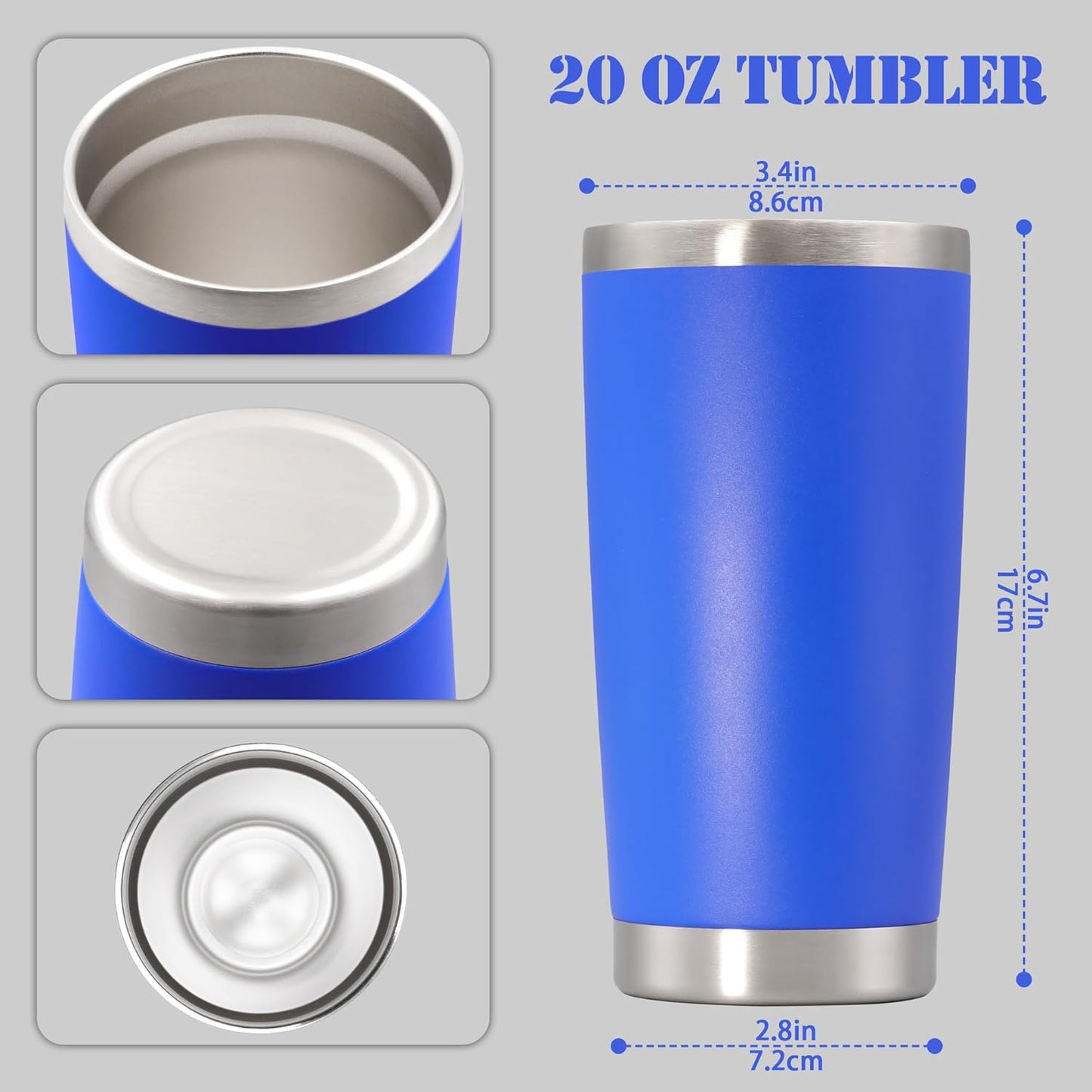 20 oz Tumbler with lid Double Wall Vacuum Insulated Tumblers Stainless Steel Coffee Mug Travel Coffee Tumbler Powder Coated Tumbler Cup Keep Hot&Cold - (Dark Blue 12 Pack)