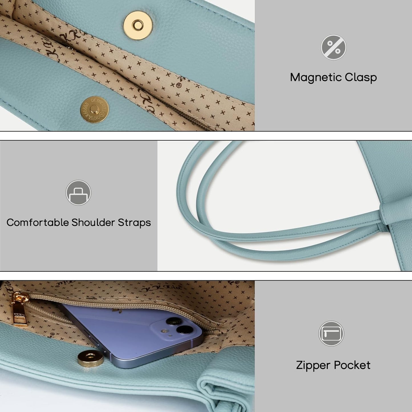 KKXIU Tote Bag for Women Vegan Leather Shoulder Purse Large Capacity Travel Bag