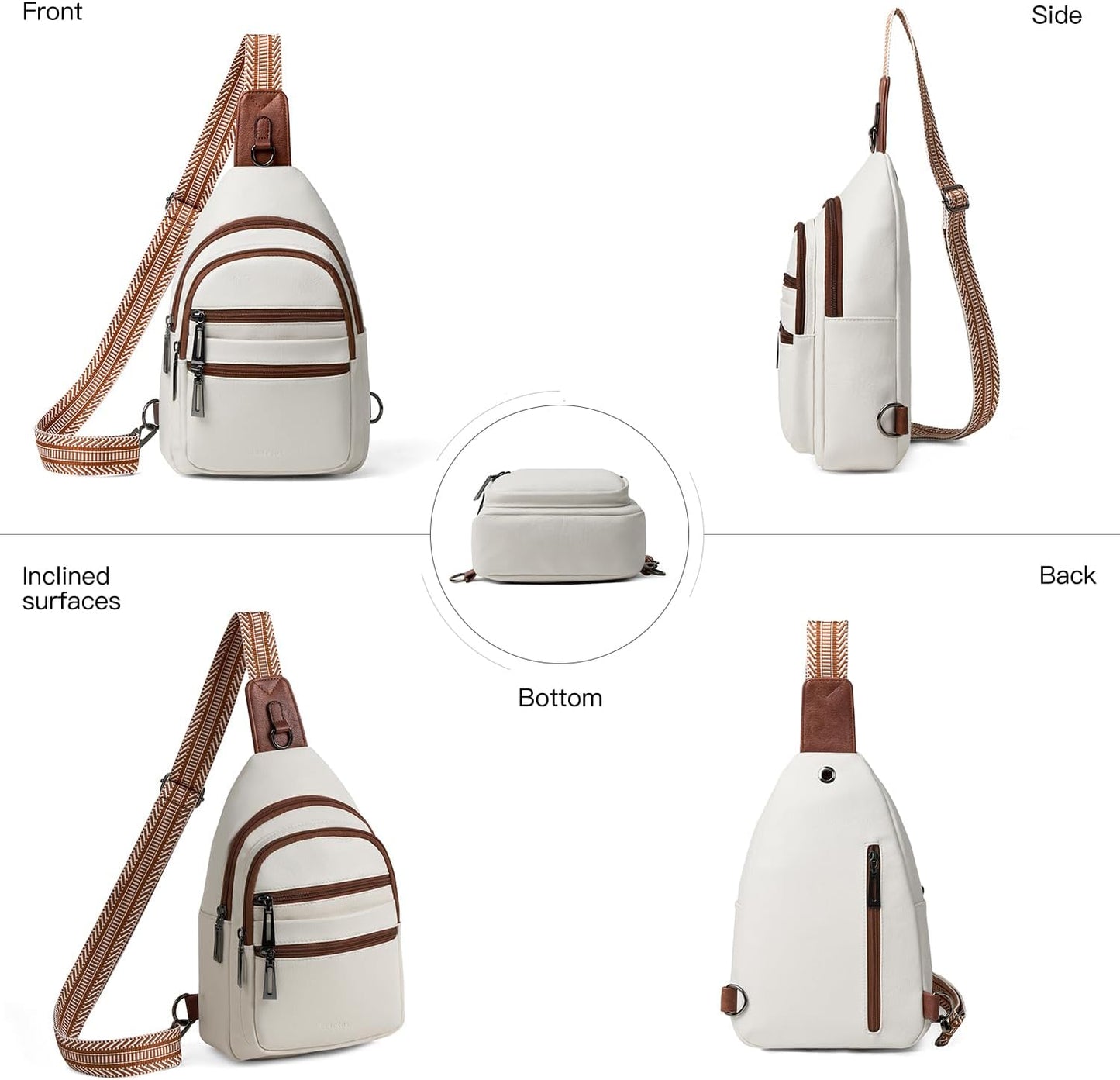 Sling Bag for Women Crossbody Bags Fanny Pack Sling Purse Backpack Vegan Leather Shoulder Bag Travel Anti Theft Beige