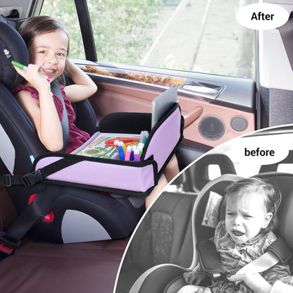 COOLBEBE Kids Travel Tray for Car Seats, Toddler Lap Desk with Dry Erase Surface, Portable Activity Table for Road Trips, Snack & Play Tray (Purple)