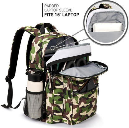 ZORFIN 26L Backpack for College, and Travel: Water Resistant Bookbag - Buckshot Camo