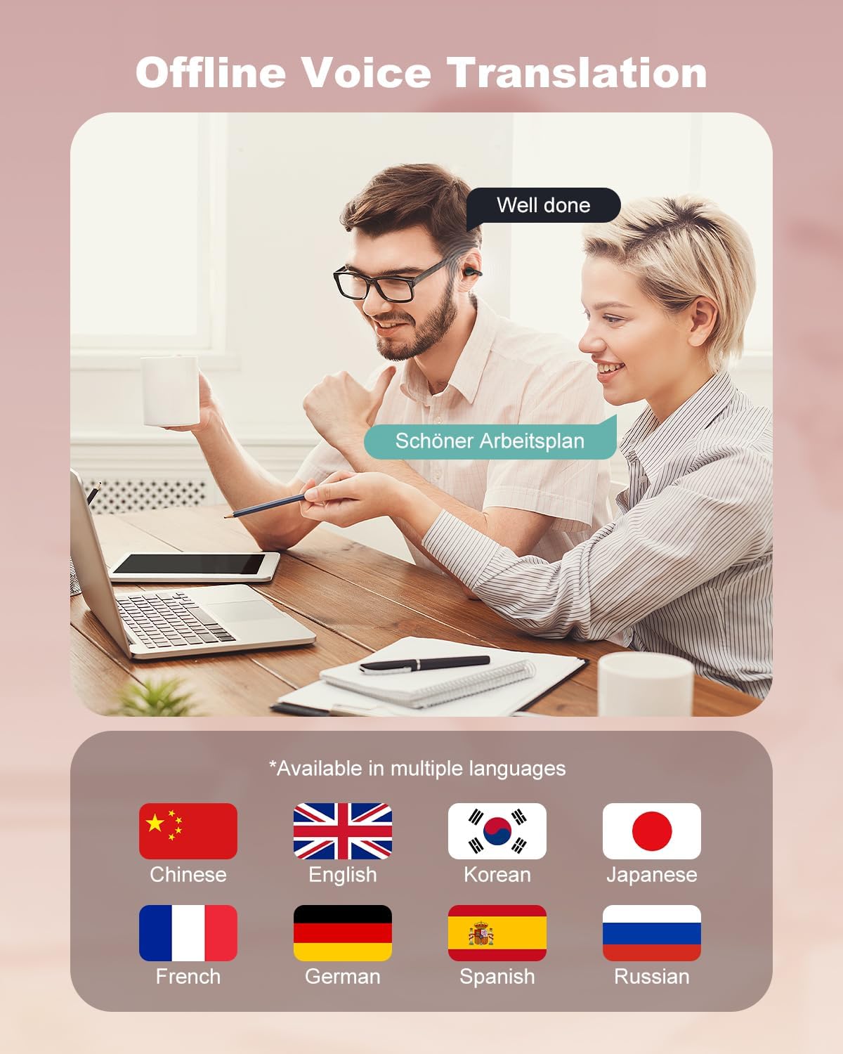 Ai Translation Earbuds Real Time, 163 Languages & Accents Translator Earbuds, 3-in-1 Open Ear Translation Headphones for Travel Learning, Spanish/English Audífonos Traductores, iOS/Android Compatible