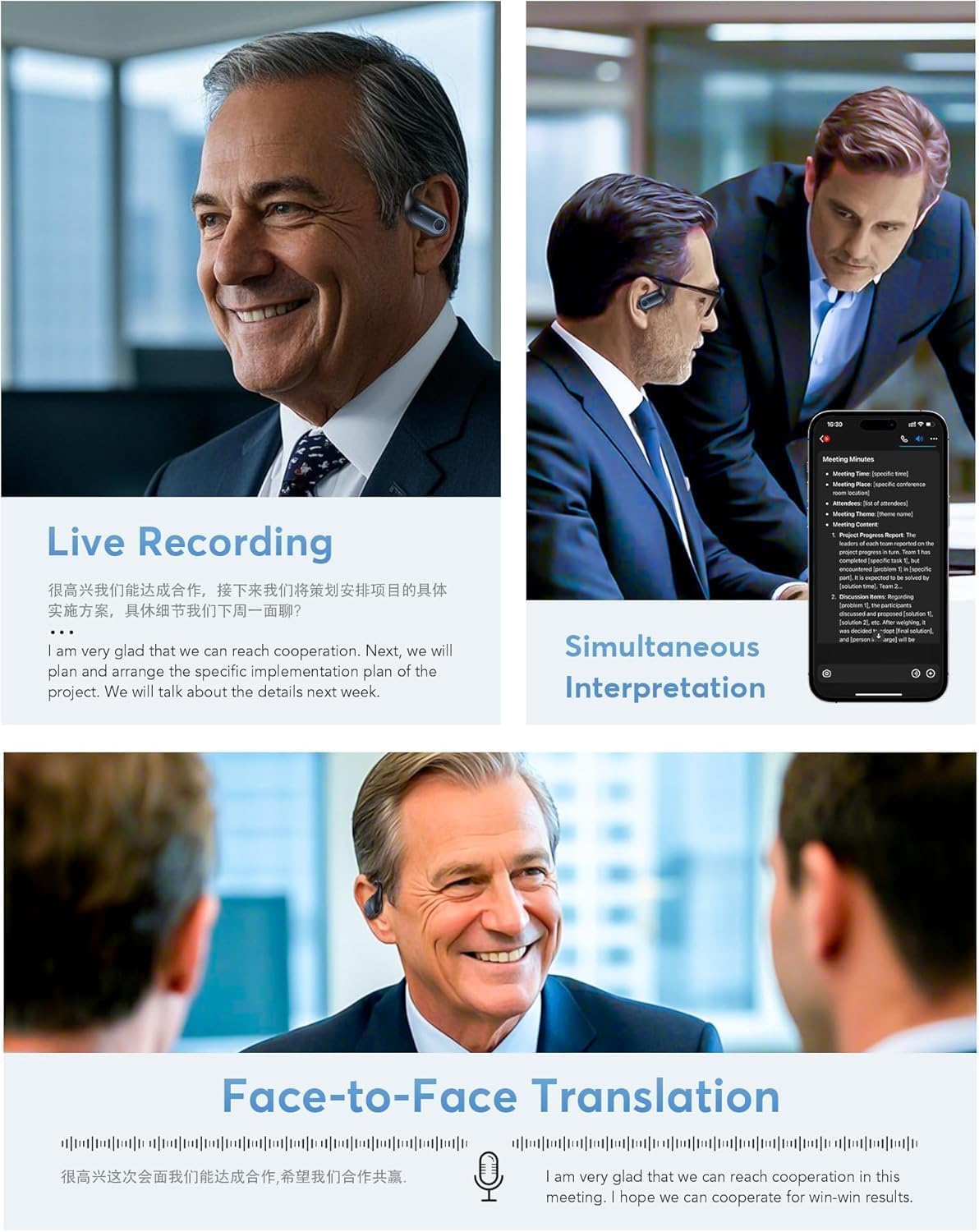 AI Translation Earbuds, Bluetooth 5.4 OWS Headphones with LCD Touch Screen, Real-Time Translator for 144 Languages & Accents, Perfect for Travel, Business & Learning,Sapphire Blue