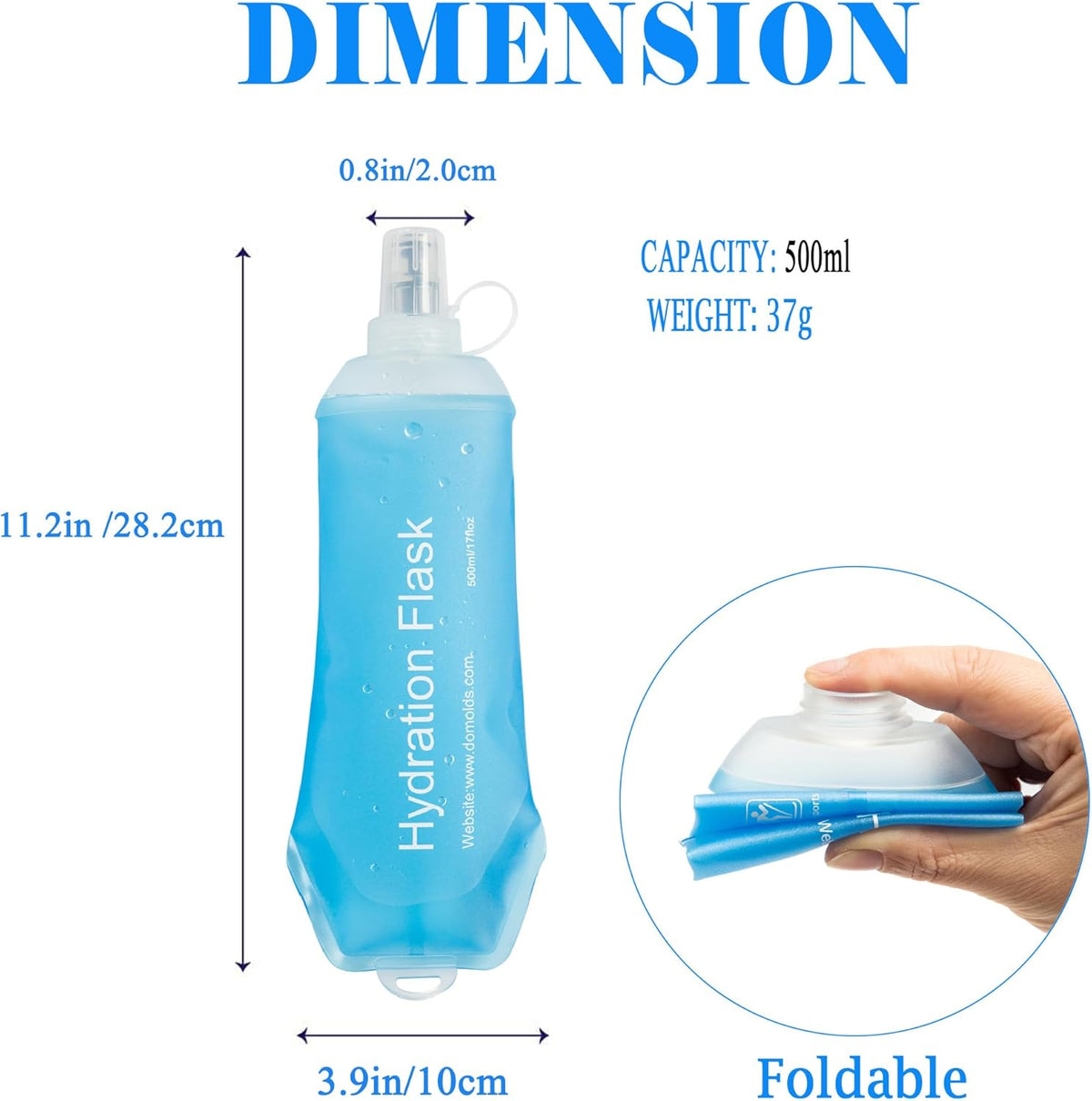 AXEN Soft Flask TPU Foldable Running Hydration Flask, Soft Collapsible Water Bottle for Hydration Pack Cycling Marathon Running Hiking