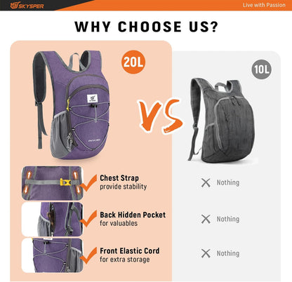 SKYSPER 15L/20L Foldable Hiking Backpack Lightweight Packable Travel Daypack with Chest Strap Small Folding Pack for Walking