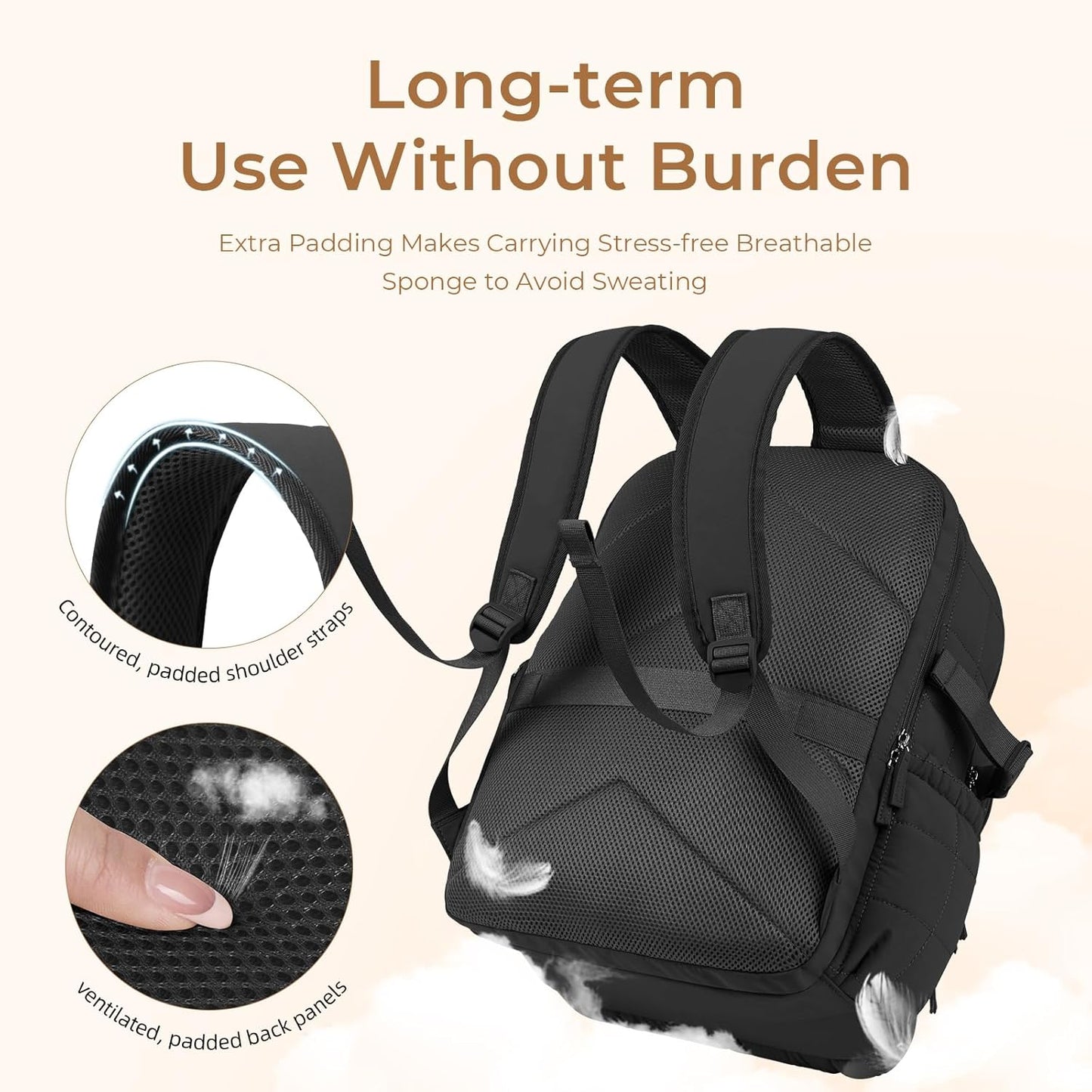 CLUCI 17.3 Inch Laptop Backpack for Women, Anti Theft Travel Backpack, Puffer Quilted Work Backpack, Water Resistant College Bookbag, Carry on backpack with RFID (Black)