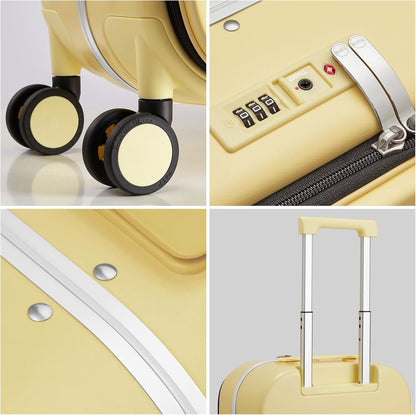 mixi Luggage Suitcase with Spinner Wheels, 24'' Checked Travel Luggage Aluminum Frame PC Hardside with TSA Lock & Cover - Lark Yellow