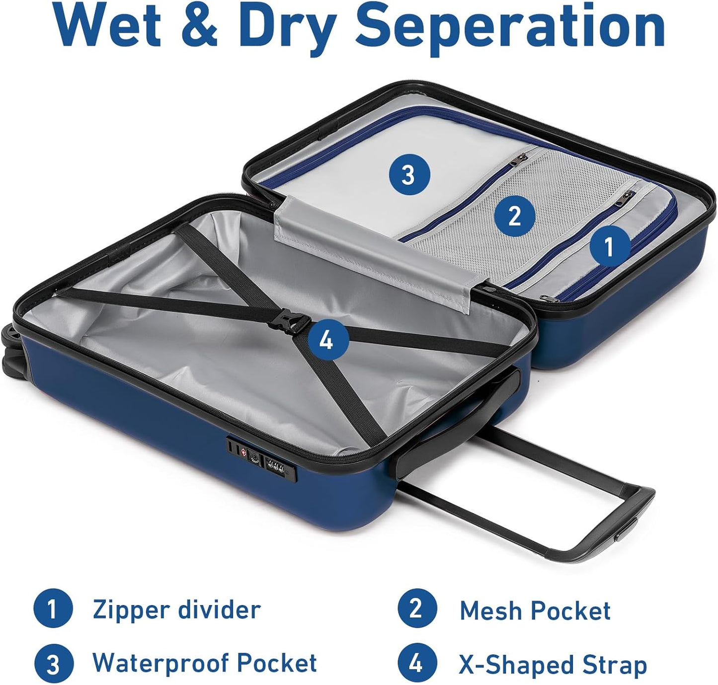 KYME Suitcase Hardshell With Double Spinner Wheels, PC+ABS TSA Lock Travel Luggage (Navy Blue, 20" Carry On)