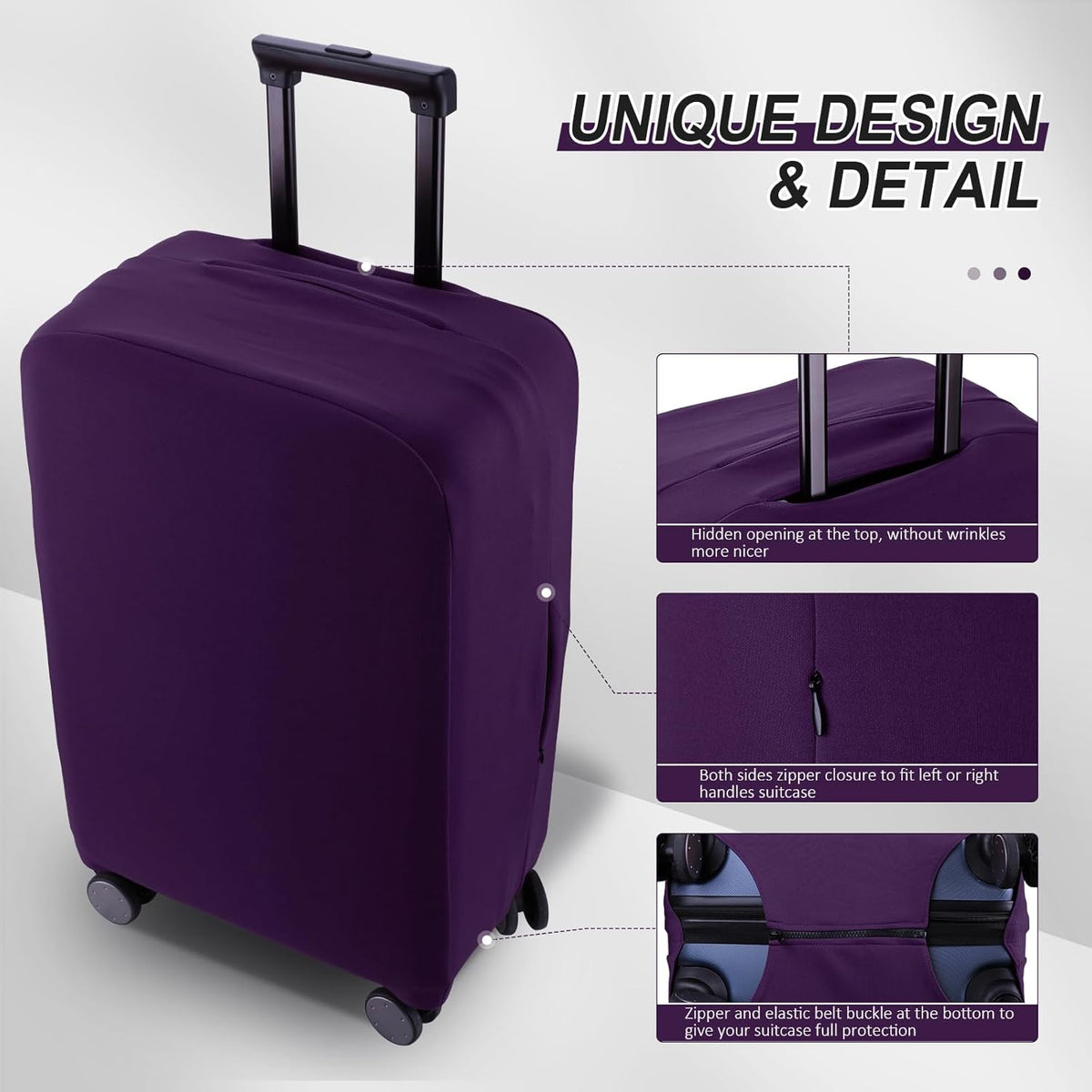 Travel Luggage Cover Protector Scratch-Resistant Fit 19-33 Inch Suitcase, Elastic Luggage Compartment Cover, Protective Cover, Dust CoveNot Included Suitcase (Purple, 3XL(32-33inch))