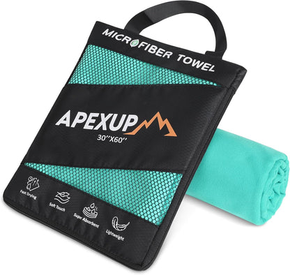 APEXUP Microfiber Travel Towel, Ultra Absorbent Quick Dry Towels, Lightweight Gym Sports Camping Towel for Workout, Yoga, Beach, Shower, Swimming (60"×30", Mint Color)