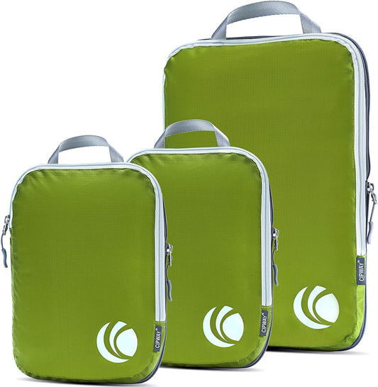 Cipway Compression Packing Cubes Set, Ultralight Expandable Travel Packing Organizers for Carry on Luggage (Green 3pcs)