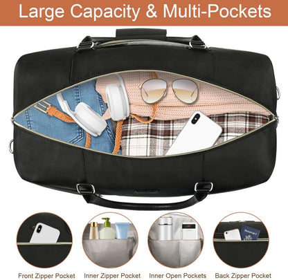 Weekender Bag for Women, Travel Duffel Bag Carry On Overnight Bag with Shoe Compartment Large Nylon Travel Weekend Tote Bag