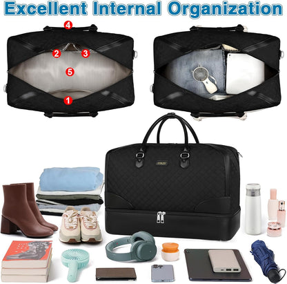 Weekender Bag for Women, Travel Duffel Bag Carry On Overnight Bag with Shoe Compartment Large Nylon Travel Weekend Tote Bag