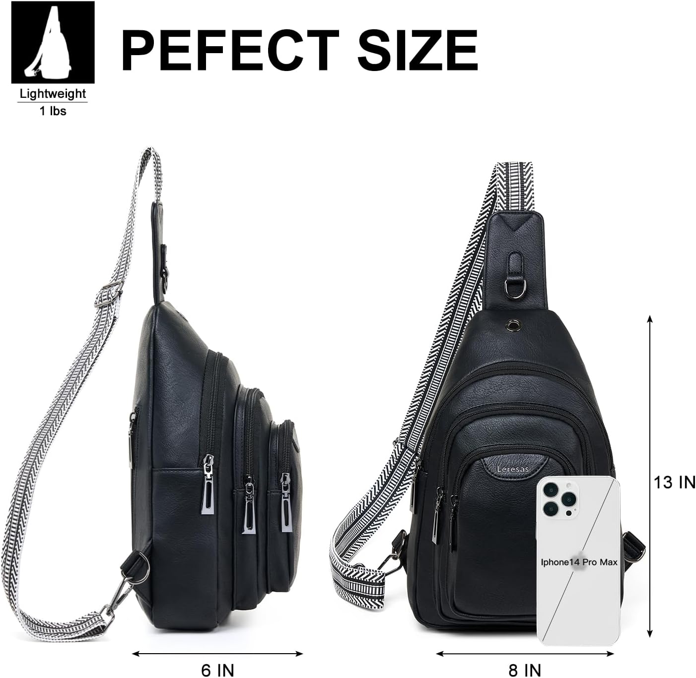 10L Crossbody Sling Bag for Women Men Anti Theft Cross Body Fanny Pack Belt Bag Purse Gifts for Women Faux Leather, Black