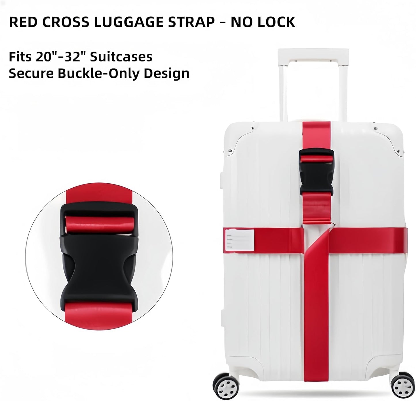 2-Pack Adjustable Luggage Straps for Suitcases – 2-Inch Wide Cross Travel Belt for 20"-32" Carry-On, Large & Collapsible Luggage – Durable Seatbelt Material, Suitcase Belts & Connector Straps (red)