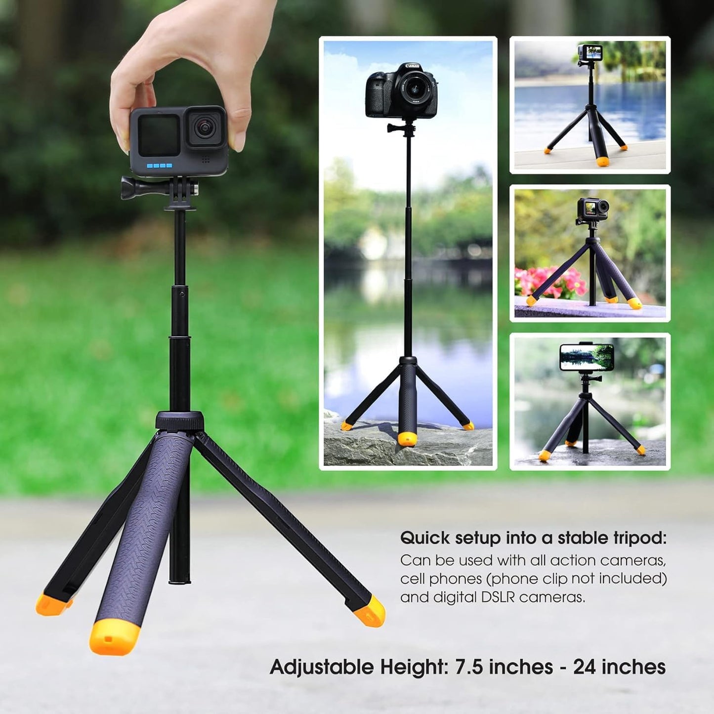 SOONSUN 4in1 Floating Selfie Stick Hand Grip Tripod for GoPro Hero 13 12 11 10 9 8 7 6 5 4 Session Max, AKASO, SJCAM Action Camera, Waterproof Extension Monopod Pole Floating Handle Tripod Stand