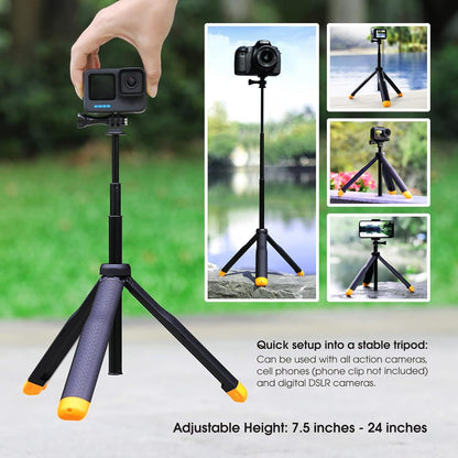 SOONSUN 4in1 Floating Selfie Stick Hand Grip Tripod for GoPro Hero 13 12 11 10 9 8 7 6 5 4 Session Max, AKASO, SJCAM Action Camera, Waterproof Extension Monopod Pole Floating Handle Tripod Stand