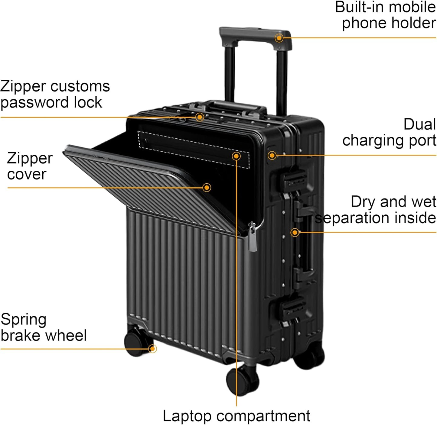 Zipperless Luggage, 22x14x9 Aviation Certified, Polycarbonate Aluminum Hardshell, Expandable Carry-On Luggage with Spinner Wheels, Hardshell Luggage, 20 Inch Cabin