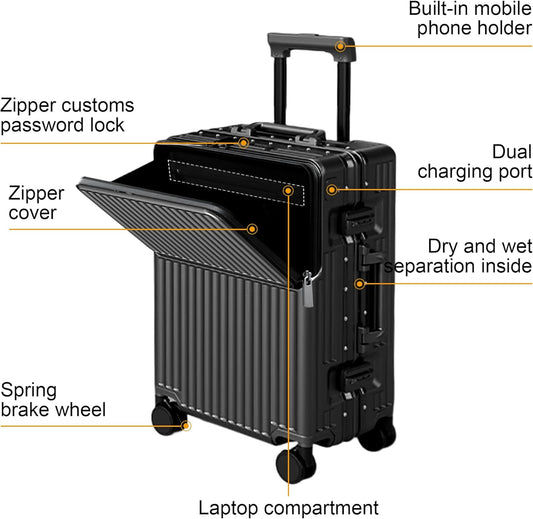 Zipperless Luggage, Polycarbonate Aluminum Hard Shell, Expandable Carry-On Suitcase with Spinner Wheels, Hard Shell Suitcase, 26 Inch Cabin