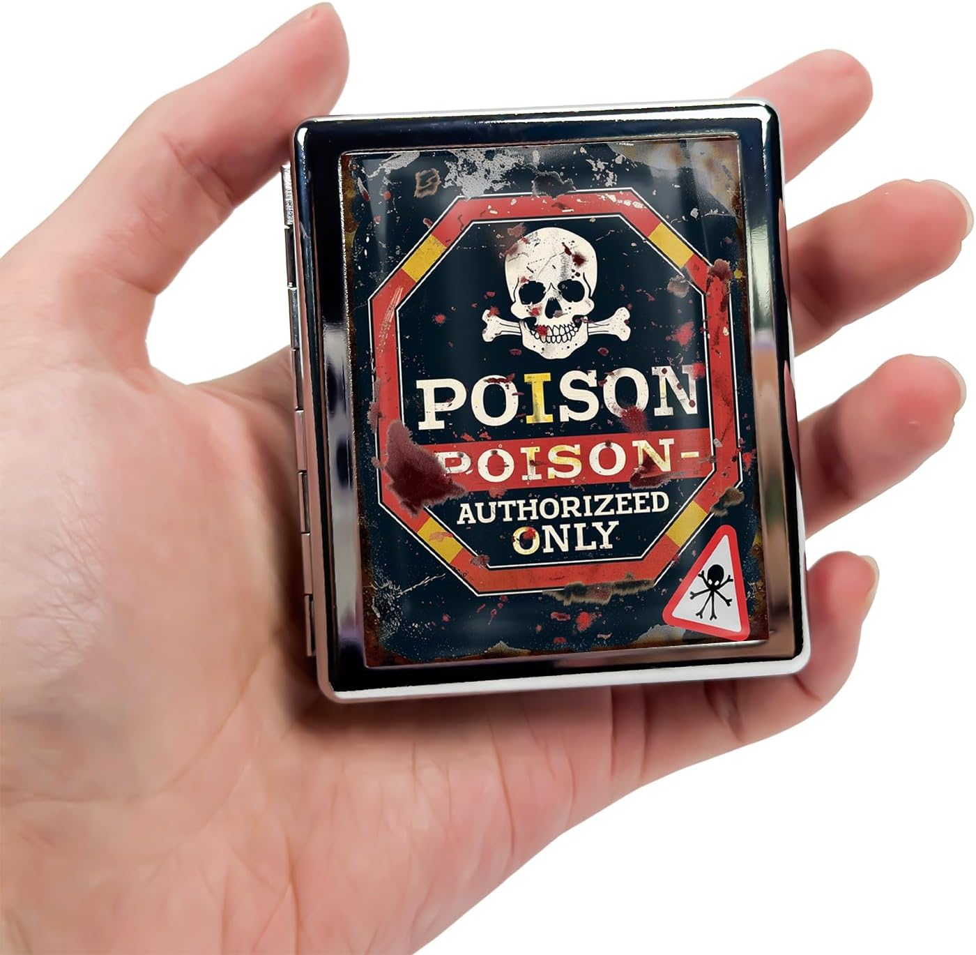 8‑Compartment Metal Pill Box Organizer – Portable Medicine Case 3″×2.6″ | Food‑Grade Dividers | Secure Snap Button Lid | Travel & Gift for Seniors (Toxic Zone)